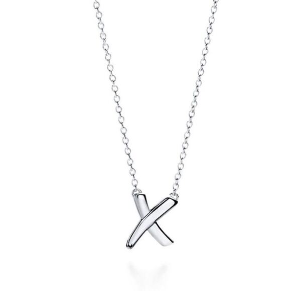 Tiffany & Co. Sterling Silver Paloma Picasso X Kiss Pendant Necklace 16" Chain - Picture 1 of 5